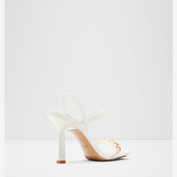 ALDO White Strappy Heels with Gold Chain Detail & Sculpted Mirror Heel – Size 7 - Picture 2 of 7